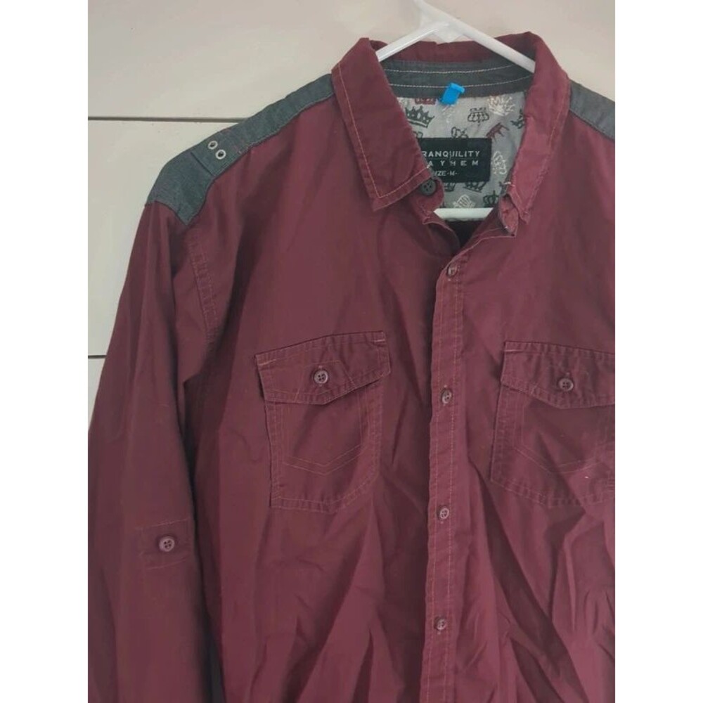 Tranquility mayhem men's medium burgundy button-down shirt cotton fall